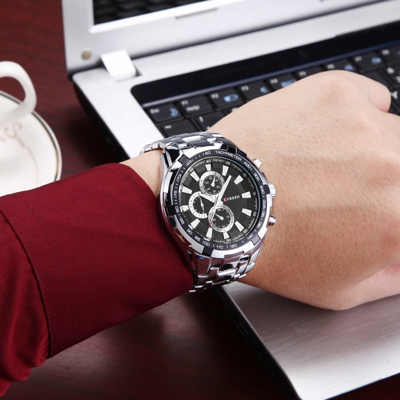 Men's military-style quartz analog watch by The Clothing Company Sydney, waterproof sports watch with rugged army design.