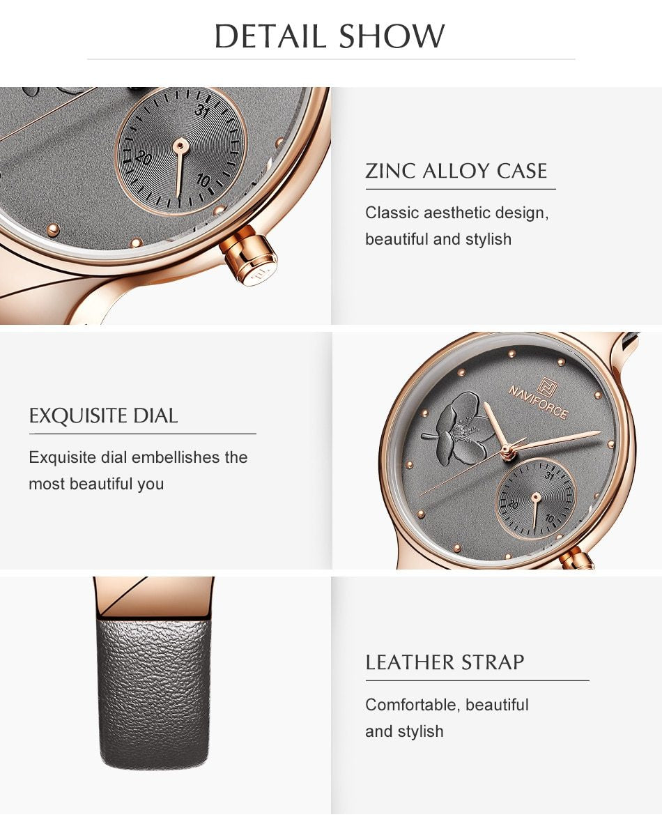 Luxury fashion quartz wrist watch for ladies with leather strap and waterproof design by The Clothing Company Sydney.