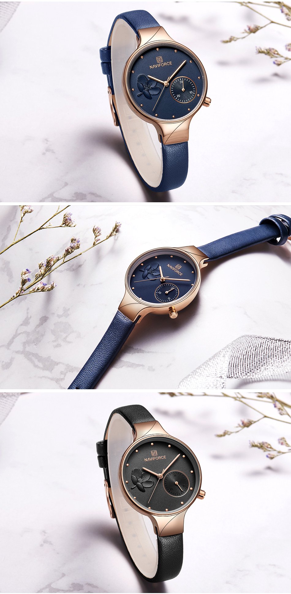Luxury fashion quartz wrist watch for ladies with leather strap, waterproof design, by The Clothing Company Sydney.