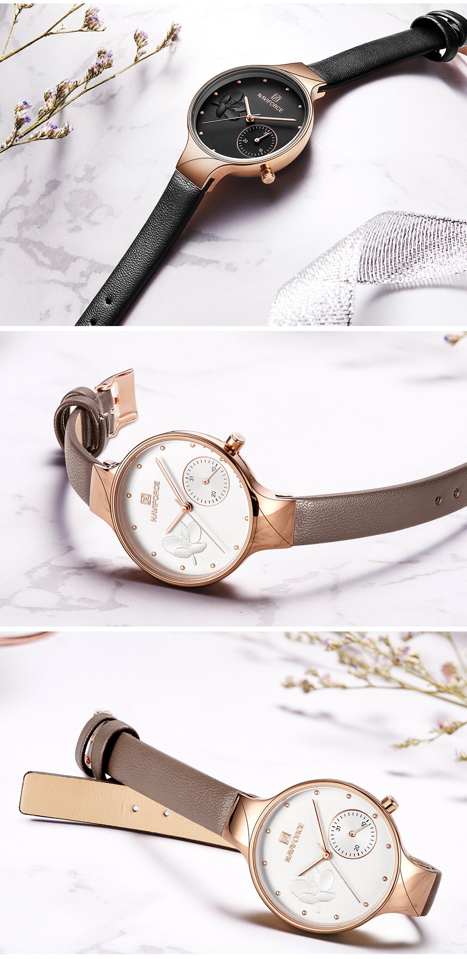 Luxury fashion quartz wrist watch for ladies with leather strap and waterproof design, by The Clothing Company Sydney.