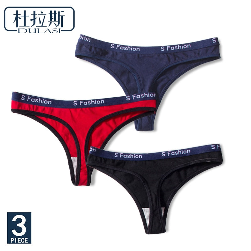 Three-pack of G-string cotton mix panties from The Clothing Company Sydney, seamless T-back, low-rise, transparent briefs, underwear set