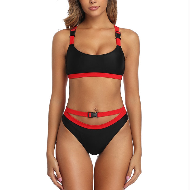 2 Piece Bandage Bralette Top High Cut Swimsuit Black Red Swimwear Bikini The Clothing Company Sydney