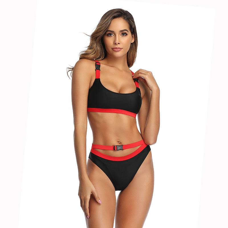 2 Piece Bandage Bralette Top High Cut Swimsuit Black Red Swimwear Bikini The Clothing Company Sydney