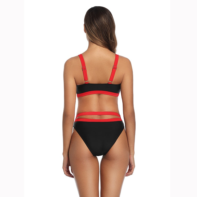 2 Piece Bandage Bralette Top High Cut Swimsuit Black Red Swimwear Bikini The Clothing Company Sydney