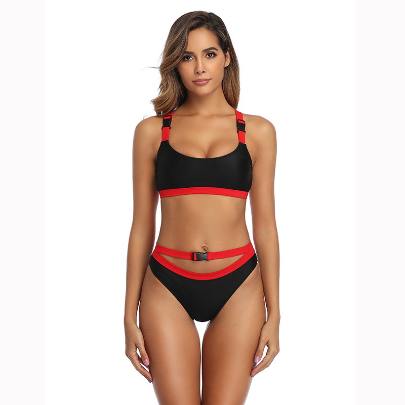 2 Piece Bandage Bralette Top High Cut Swimsuit Black Red Swimwear Bikini The Clothing Company Sydney