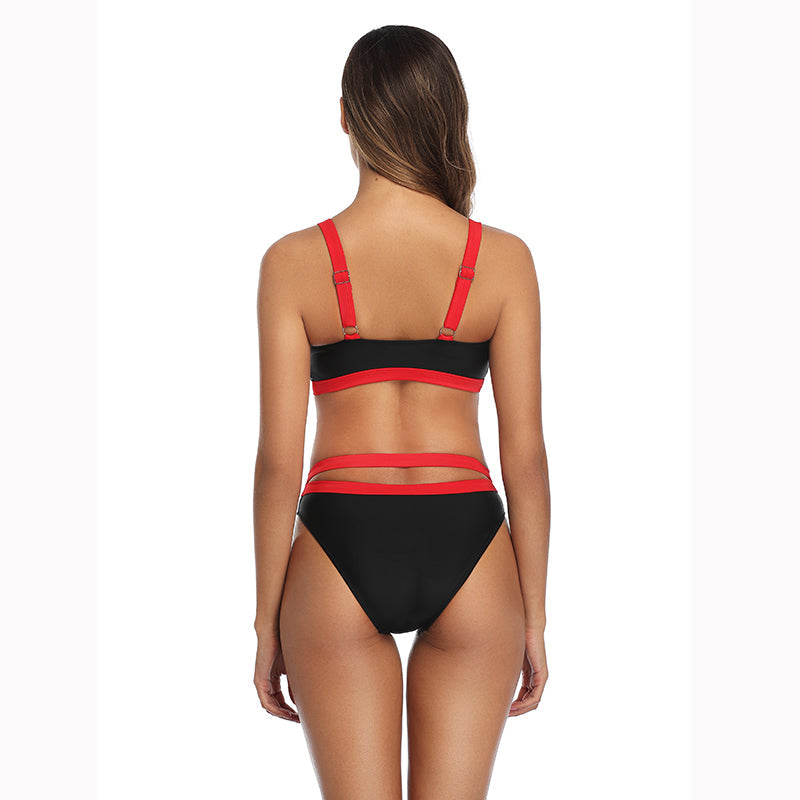 2 Piece Bandage Bralette Top High Cut Swimsuit Black Red Swimwear Bikini The Clothing Company Sydney