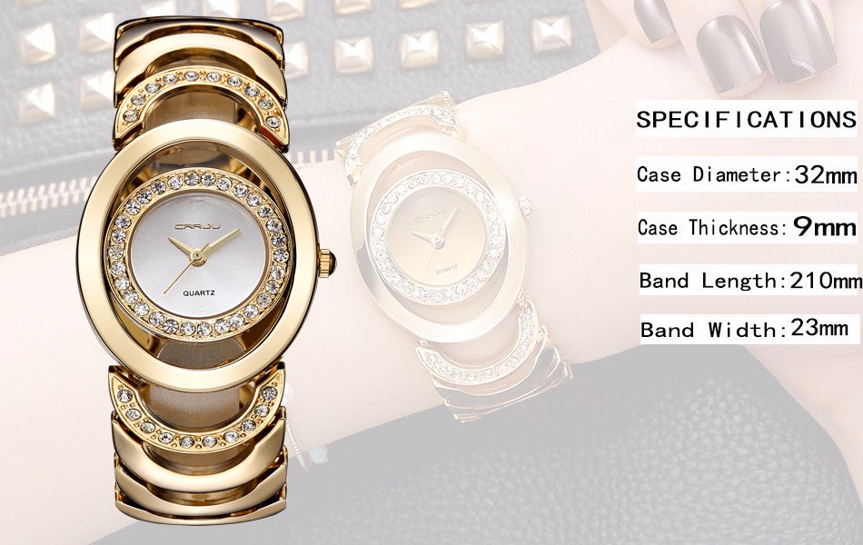 Ladies' luxury stainless steel bracelet watch with rhinestones and quartz movement by The Clothing Company Sydney.