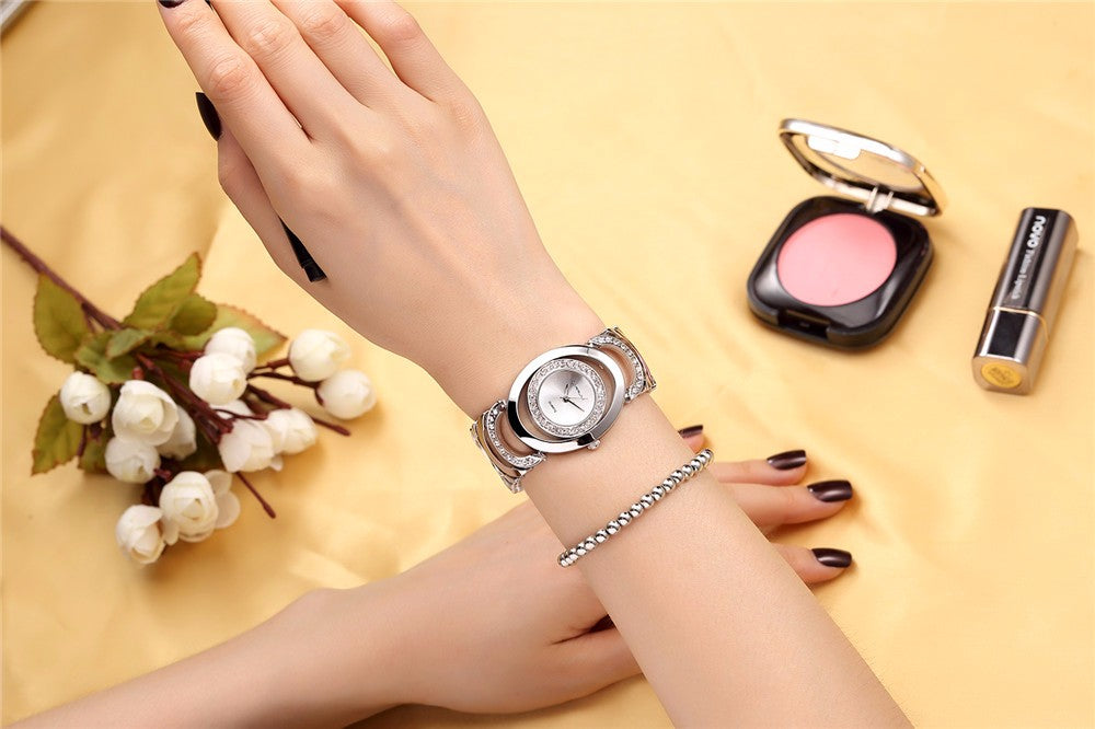 Ladies' luxury stainless steel bracelet watch with rhinestones and quartz movement, stylish accessory by The Clothing Company Sydney