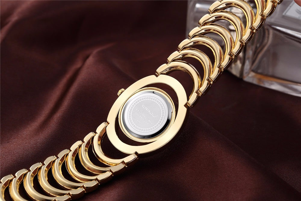 Ladies' luxury stainless steel bracelet watch with rhinestones and quartz movement, stylish accessory by The Clothing Company Sydney.