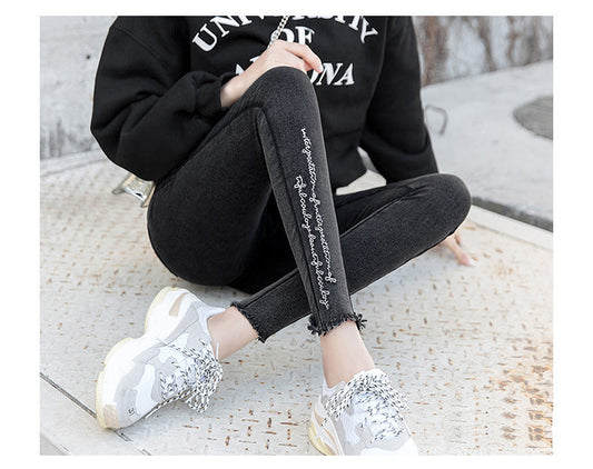 Spring Embroidered Letters Washed Jeans Leggings Skinny Slim Woven Pencil Pants Jeans Jeggings The Clothing Company Sydney
