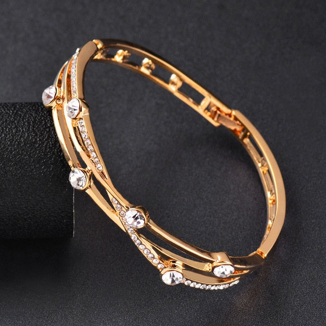 Hollow cubic zirconia charm bangle bracelet in rose gold and silver colors, stylish jewelry cuff from The Clothing Company Sydney