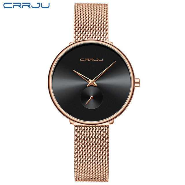 Minimalist waterproof quartz wristwatch for women with a simple, elegant design and mesh strap, by The Clothing Company Sydney.