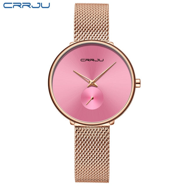 Minimalist waterproof quartz wristwatch for women by The Clothing Company Sydney, featuring a simple elegant design on a mesh strap.