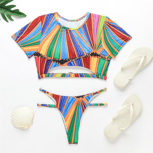 Short Sleeve Tank Beach Swimwear Monokini Bath Suits Hollow Out Blue Stripe Thong Swimsuit Bikini Set The Clothing Company Sydney