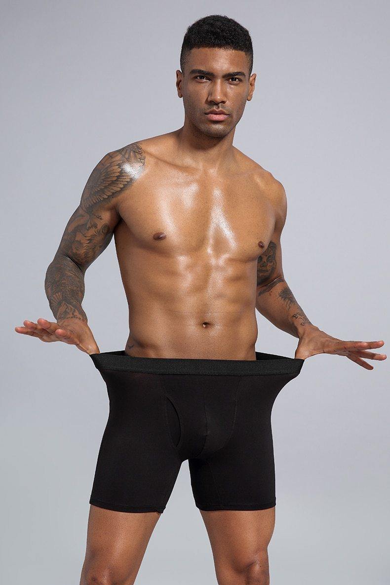 Men's long cotton underwear shorts by The Clothing Company Sydney, breathable plus size boxers with a comfortable fit.