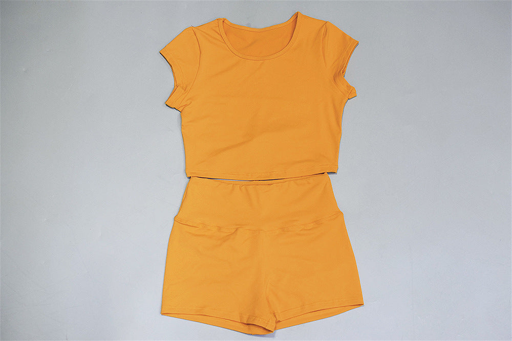 Two-piece sports suit set by The Clothing Company Sydney featuring athletic shorts and short sleeve shirt for gym and fitness activities.