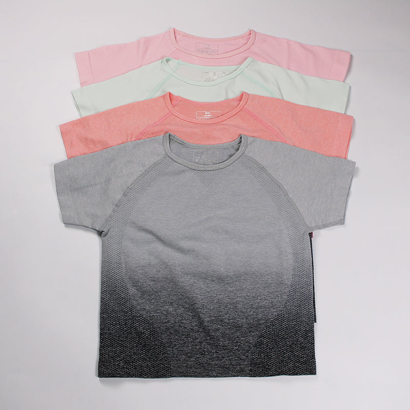 Two-piece fitness yoga set with ombre leggings and athletic shirt from The Clothing Company Sydney, ideal for gym and active wear.