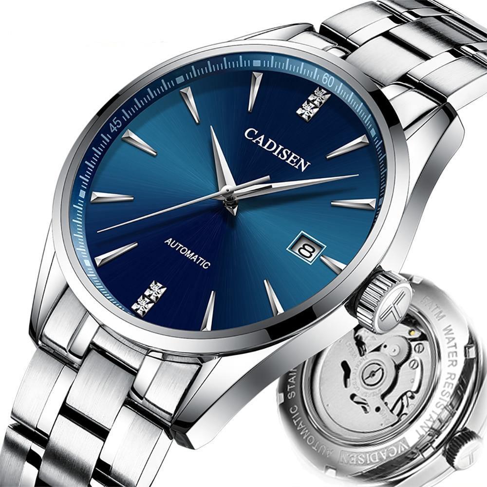 Stainless steel automatic men's watch with curved glass, Japan NH35A movement, waterproof design, suitable for business and leisure wear