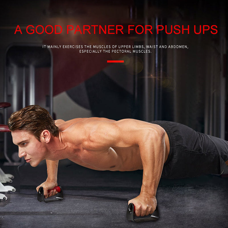 Two-piece H-shaped ABS fitness push-up bars with sponge hand grips for chest training and exercise.