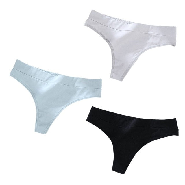 Three-pack of The Clothing Company Sydney sexy thong panties with low-rise g-string underwear for women, featuring string design.