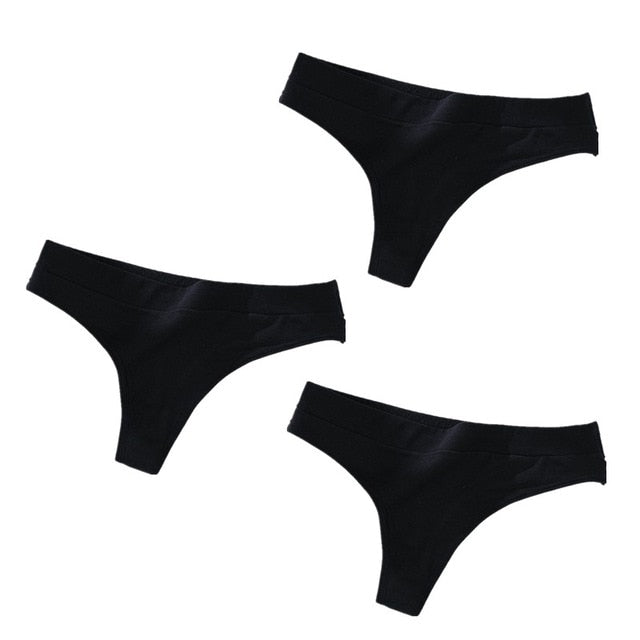 Three-pack of The Clothing Company Sydney thong panties, low-rise G-string underwear with sexy, string design for women.