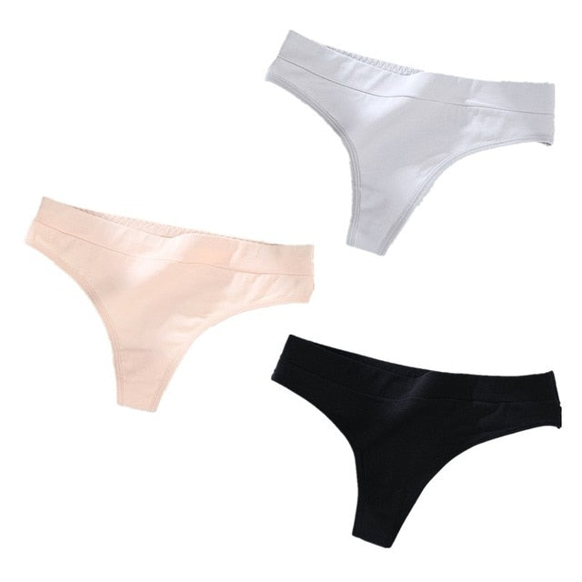 Three-pack of The Clothing Company Sydney thong panties, low-rise G-string underwear, sexy lingerie briefs for women.