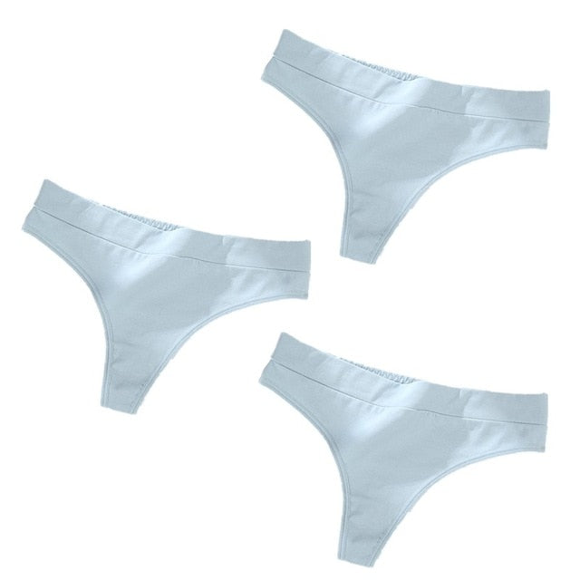 Three-pack of The Clothing Company Sydney sexy thong panties with low-rise G-strings and string underwear briefs for women.