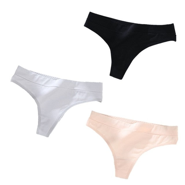 Three-pack of The Clothing Company Sydney thong panties, low-rise G-string underwear with sexy, string design for women.