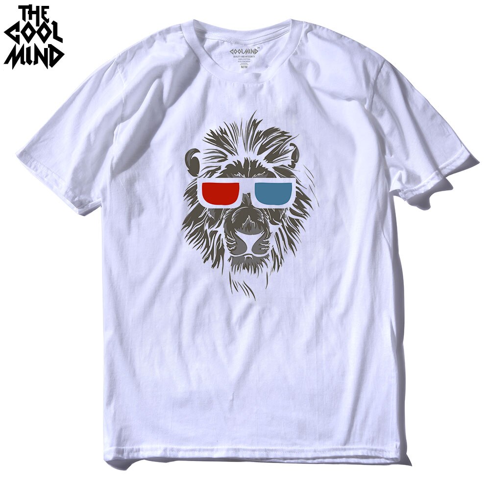 Cotton short sleeve lion print casual men's T-shirt with O-neck from The Clothing Company Sydney, featuring a knitted design and animal graphic.