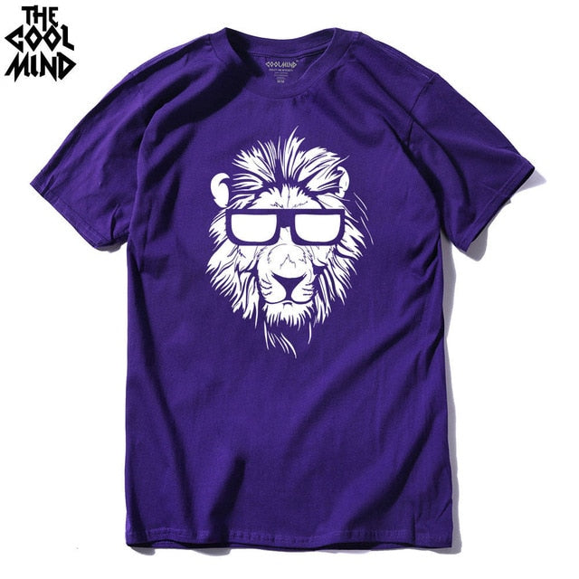 Men's cotton short sleeve lion print T-shirt by The Clothing Company Sydney, casual O-neck knit top with animal graphic.