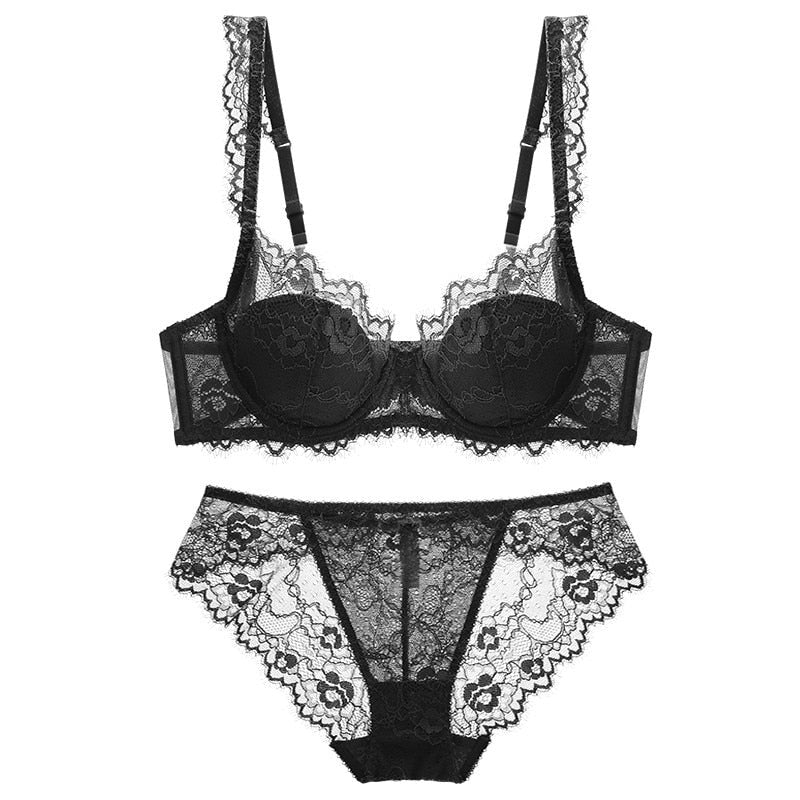 Comfortable thin cotton embroidery bra and panties set by The Clothing Company Sydney, plus size lingerie with floral embroidery.