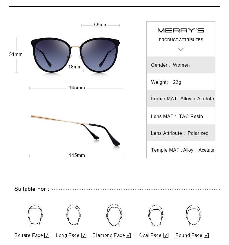 Designer women's cat eye sunglasses by The Clothing Company Sydney with polarized lenses and UV400 protection.