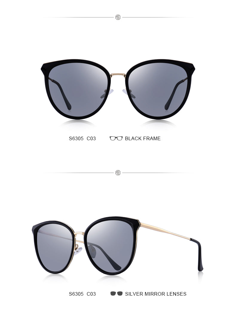 Designer women's cat eye sunglasses by The Clothing Company Sydney with polarized lenses and UV400 protection.
