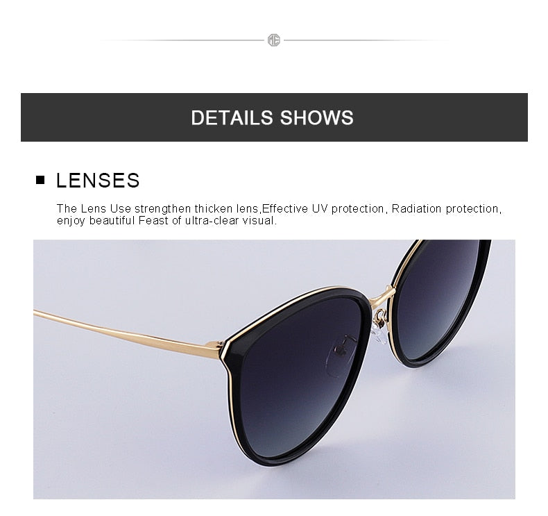 Luxury designer women's cat eye sunglasses by The Clothing Company Sydney with polarized lenses and UV400 protection.