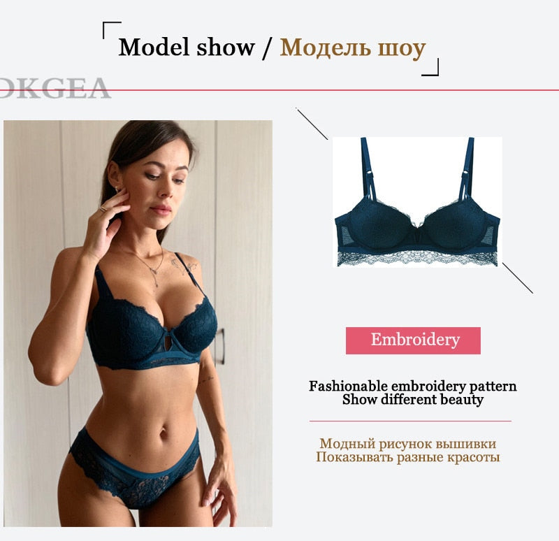 2-piece lace lingerie set with push-up bra and embroidered panties, cotton fabric, sexy women's underwear from The Clothing Company Sydney