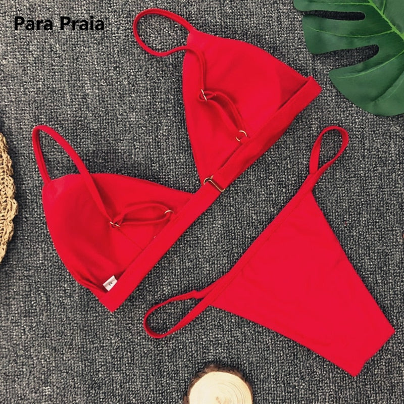 2 Piece Solid Sexy Push Up Swimwear Women Brazilian Swimsuit Low Waist Halter Bathing Suit Bikini Set The Clothing Company Sydney