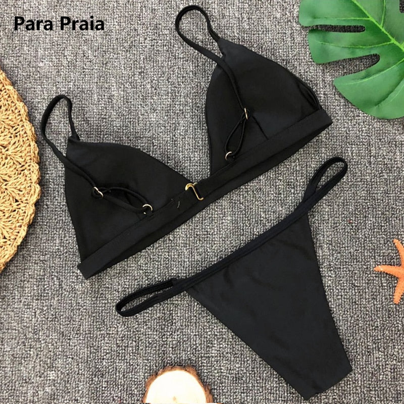 2 Piece Solid Sexy Push Up Swimwear Women Brazilian Swimsuit Low Waist Halter Bathing Suit Bikini Set The Clothing Company Sydney