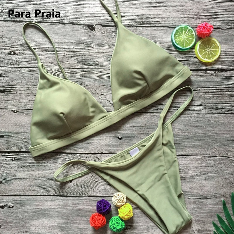 2 Piece Solid Sexy Push Up Swimwear Women Brazilian Swimsuit Low Waist Halter Bathing Suit Bikini Set The Clothing Company Sydney