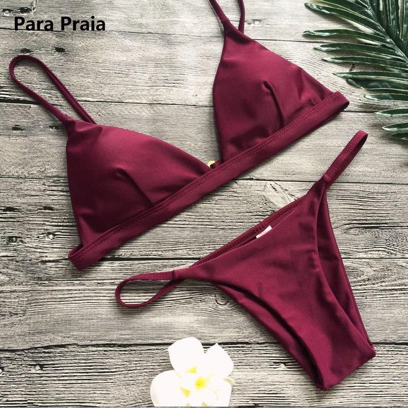 2 Piece Solid Sexy Push Up Swimwear Women Brazilian Swimsuit Low Waist Halter Bathing Suit Bikini Set The Clothing Company Sydney