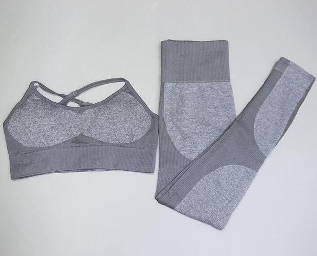 Seamless fitness sports set with high waist leggings and bras from The Clothing Company Sydney, suitable for yoga and running.