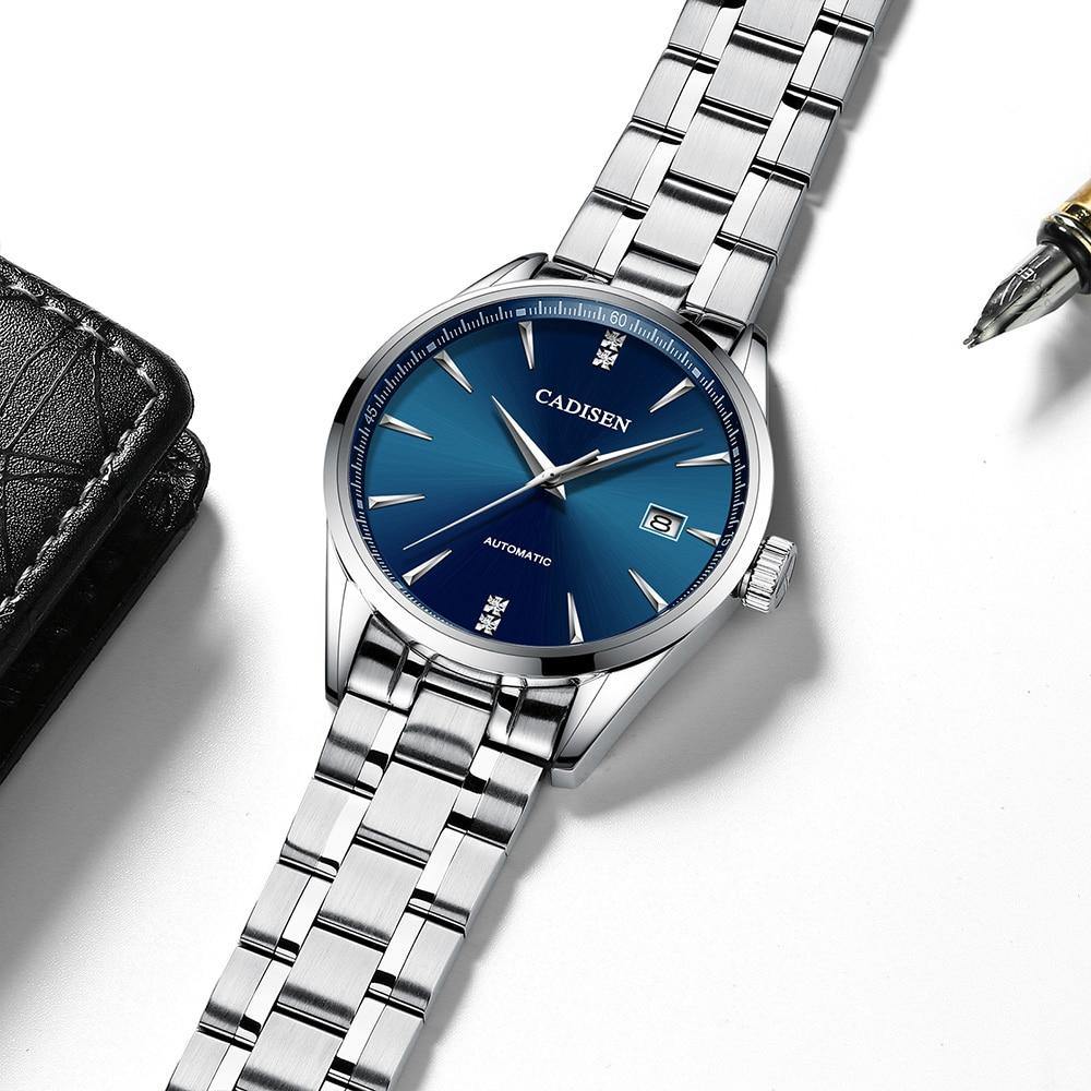 Automatic mechanical men's watch with stainless steel case, curved glass, waterproof design, Japan NH35A movement, business and leisure style