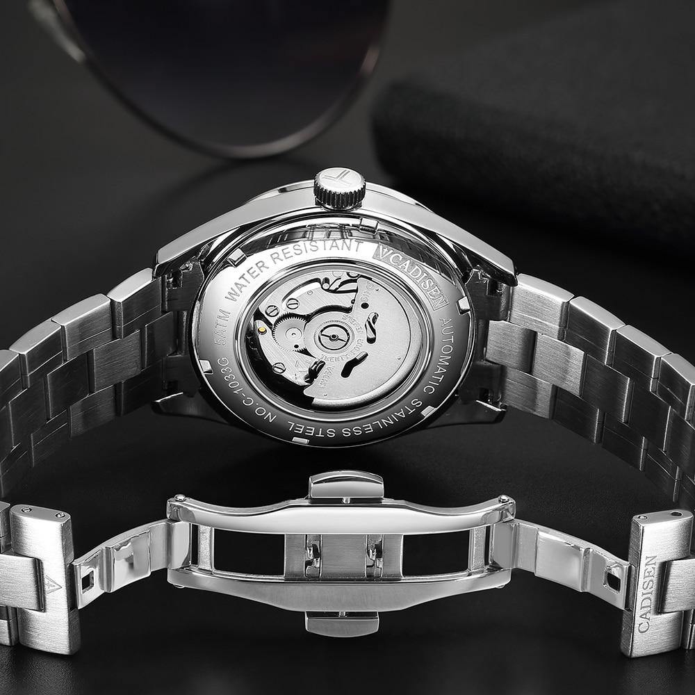 Stainless steel automatic men's watch with curved glass, Japan NH35A movement, waterproof, suitable for business and leisure wear.