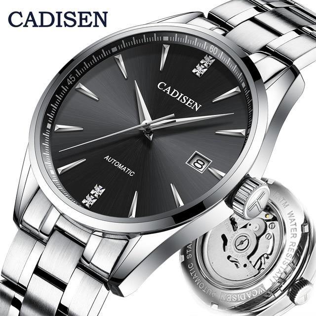 Stainless steel men's automatic mechanical watch with curved glass, Japan NH35A movement, waterproof, suitable for business and leisure.