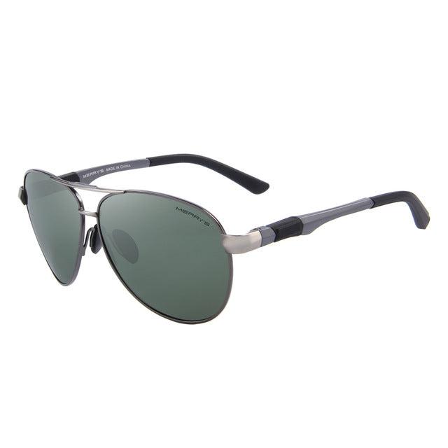 Men's classic pilot sunglasses with polarized lenses, alloy frame, spring legs, UV400 protection, ideal for driving and aviation.