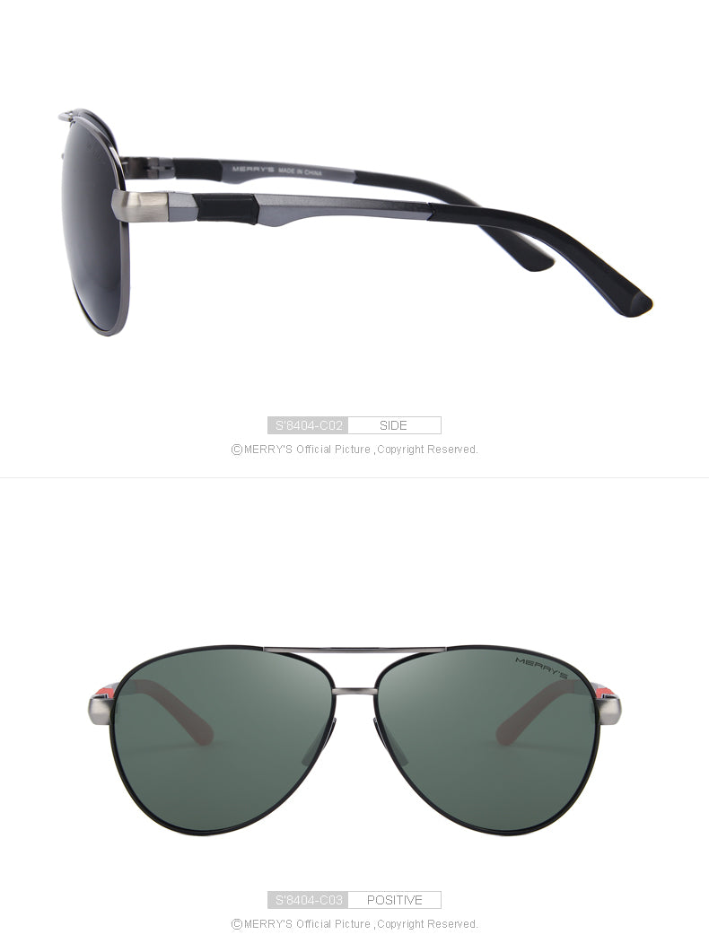 Designer men's pilot sunglasses with polarized lenses, alloy frame, spring legs, UV400 protection, ideal for driving and aviation.
