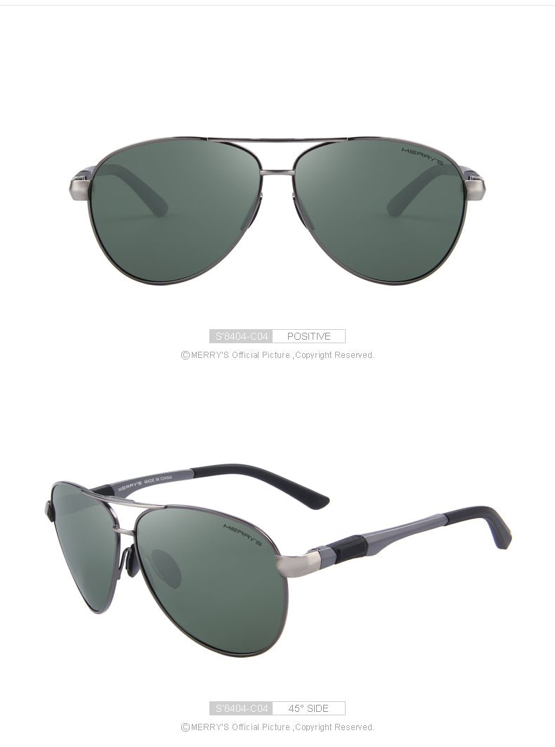 Men's classic pilot sunglasses with polarized lenses, alloy frame, spring legs, UV400 protection, ideal for driving and aviation.