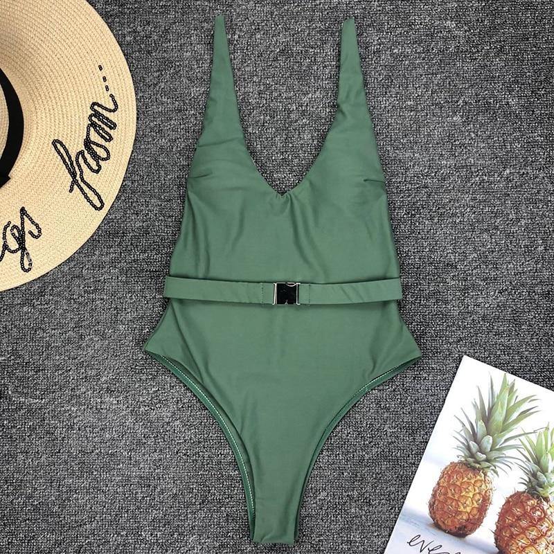 Sexy solid one-piece swimsuit for women by The Clothing Company Sydney, featuring a sleek bikini-style monokini design.