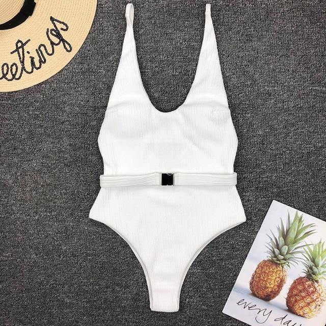 Sexy solid one-piece swimsuit for women by The Clothing Company Sydney, featuring a sleek, fitted design perfect for beach or pool.
