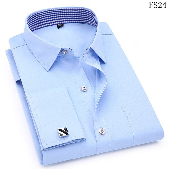 Men's French Cufflinks Long sleeves Shirts Black White Blue Yellow Lapel Male Business Dress shirt Fit Wedding Party Men Clothin The Clothing Company Sydney