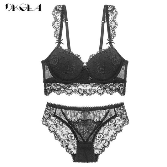 2 Piece Cotton Blue Sexy Bra Set Push up Thick Brassiere Lace Embroidered Brief Lingerie Underwear Set The Clothing Company Sydney